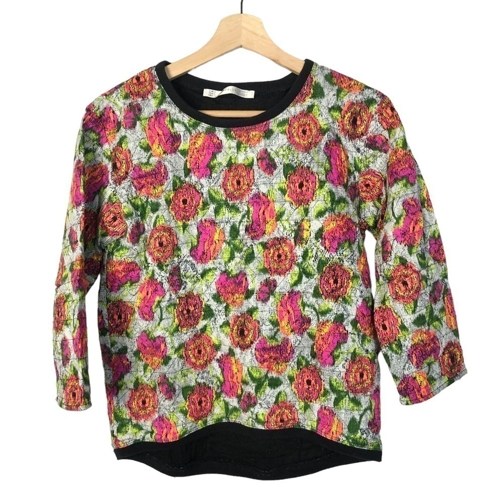 Zara Neon Poppy Textured Crewneck Pullover S